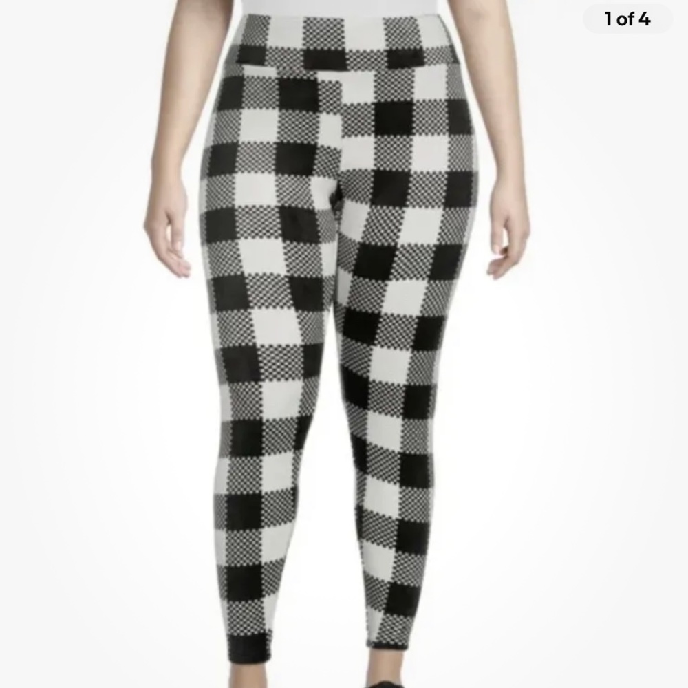 No Boundaries Soft Velour Black Buffalo Plaid Leggings XXX/3X/23-25 NEW - Picture 1 of 5